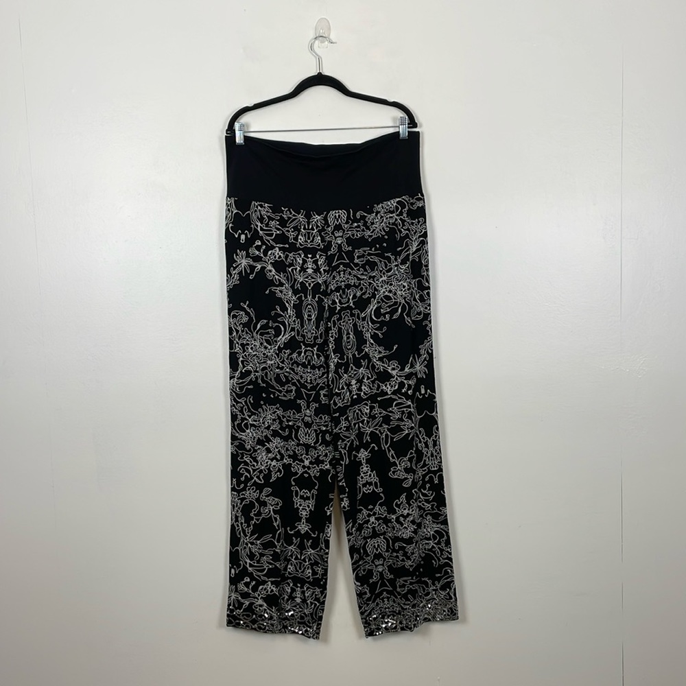 Soft Surroundings Womens Lounge Pull-On Stretch Wide Leg Sequins Hem Wide Waist